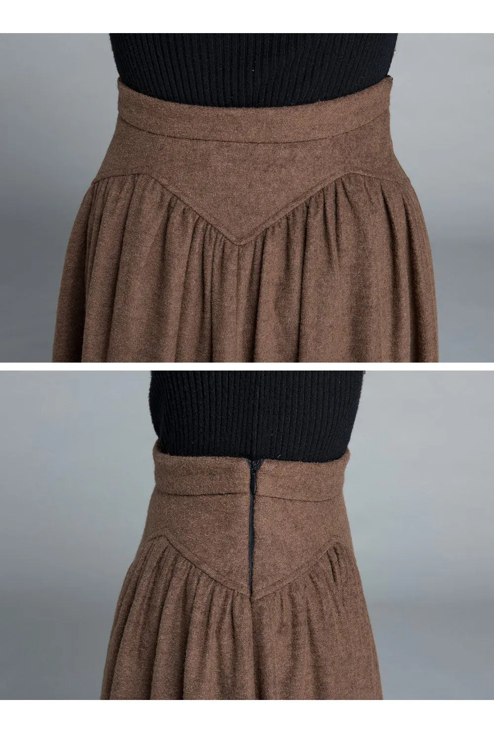 Brown Wool Maxi Skirt - Vintage High Waist A-Line Silhouette 1642