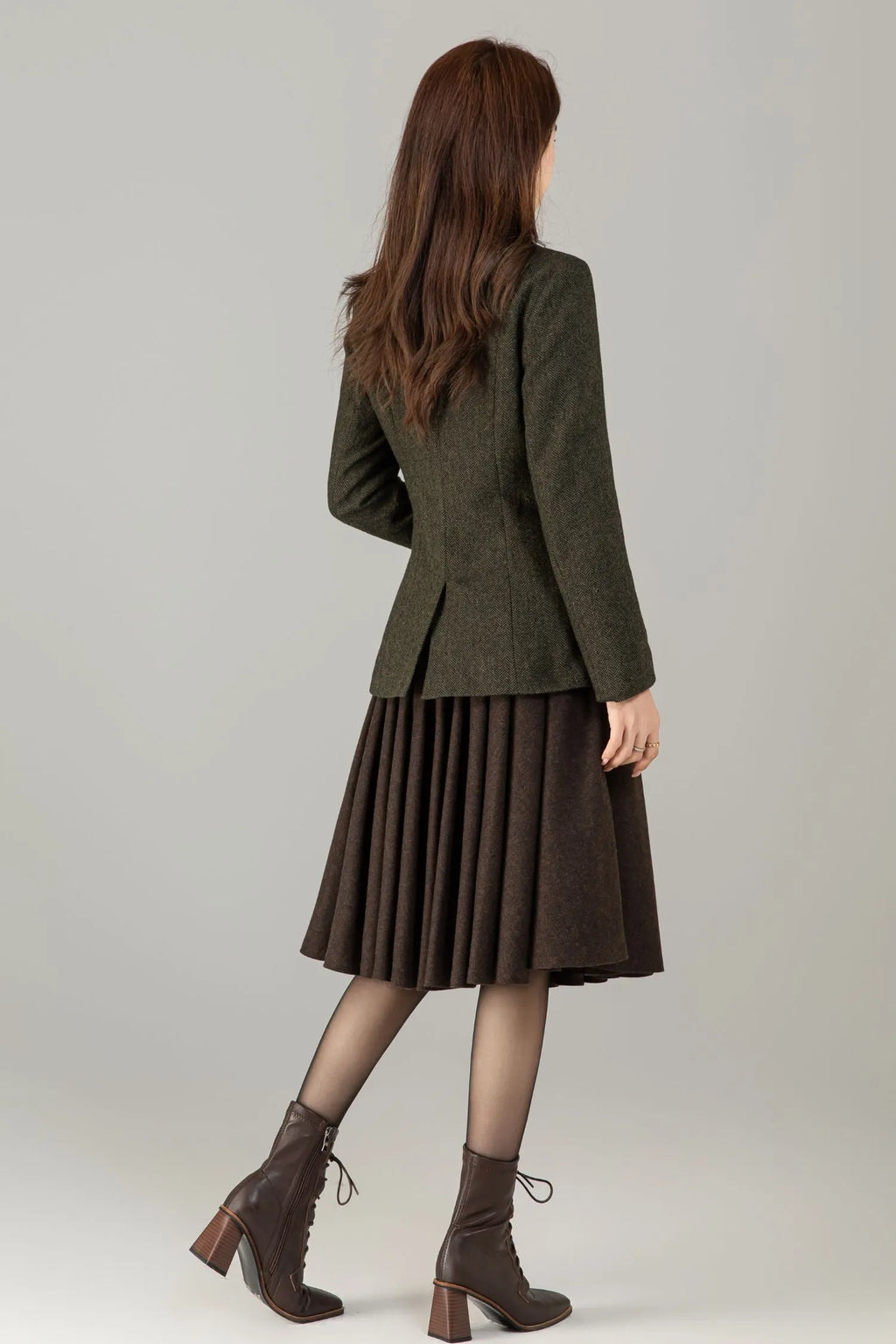 Vintage Wool Blend Circle Skirt – Handmade Knee Length Winter Skirt with Pockets 