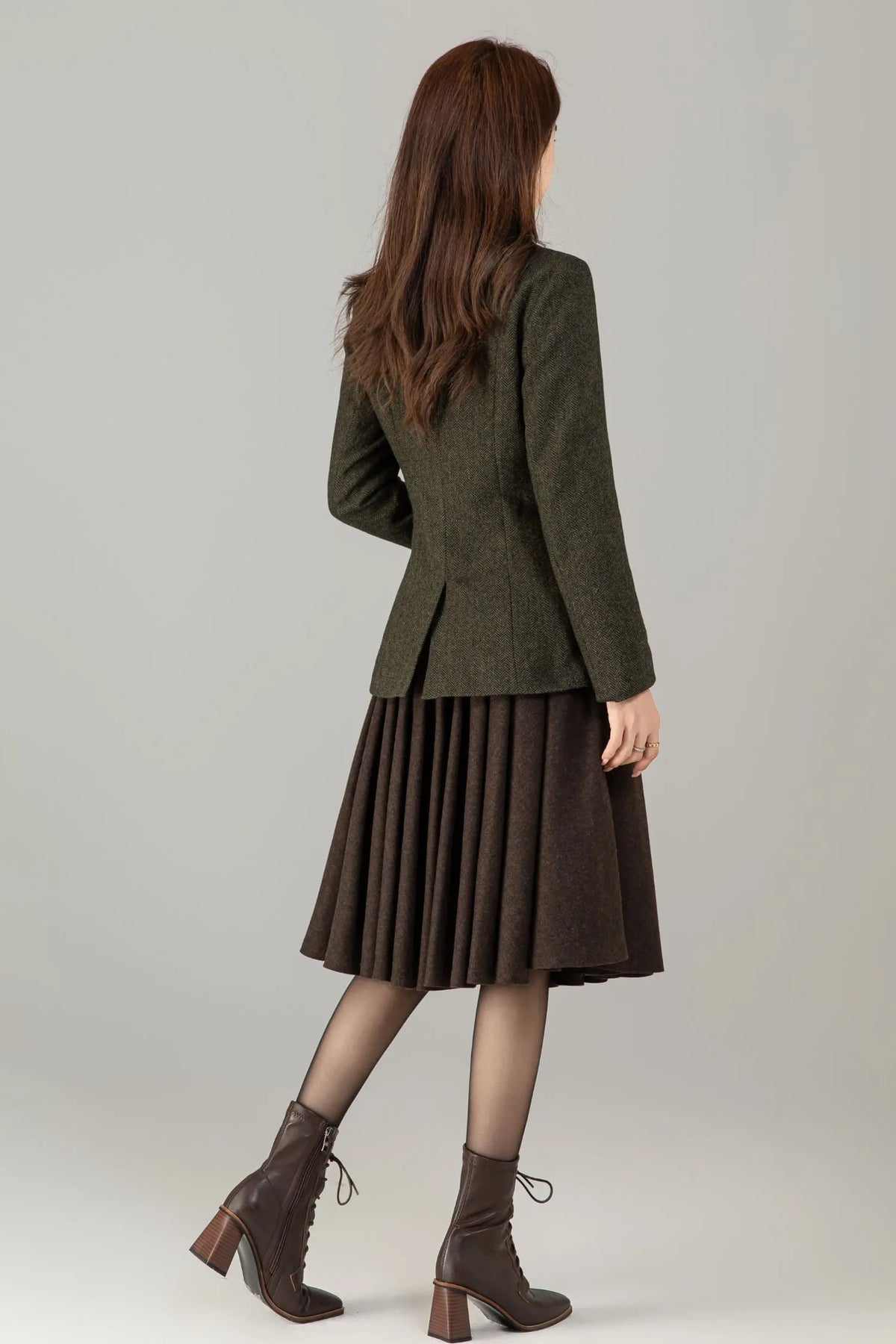 Vintage Wool Blend Circle Skirt – Handmade Knee Length Winter Skirt with Pockets 