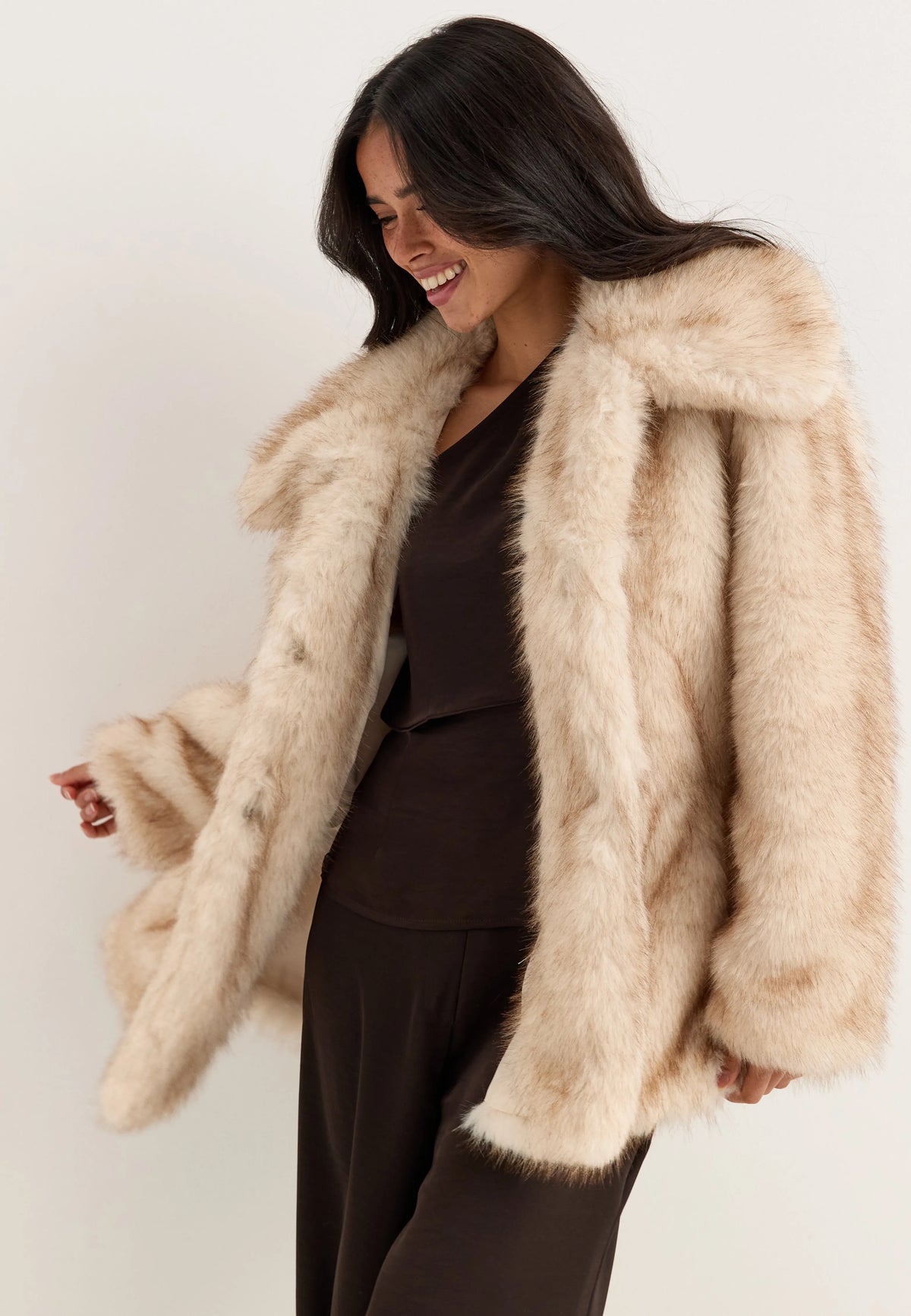 Short Peplum Faux Fur Coat