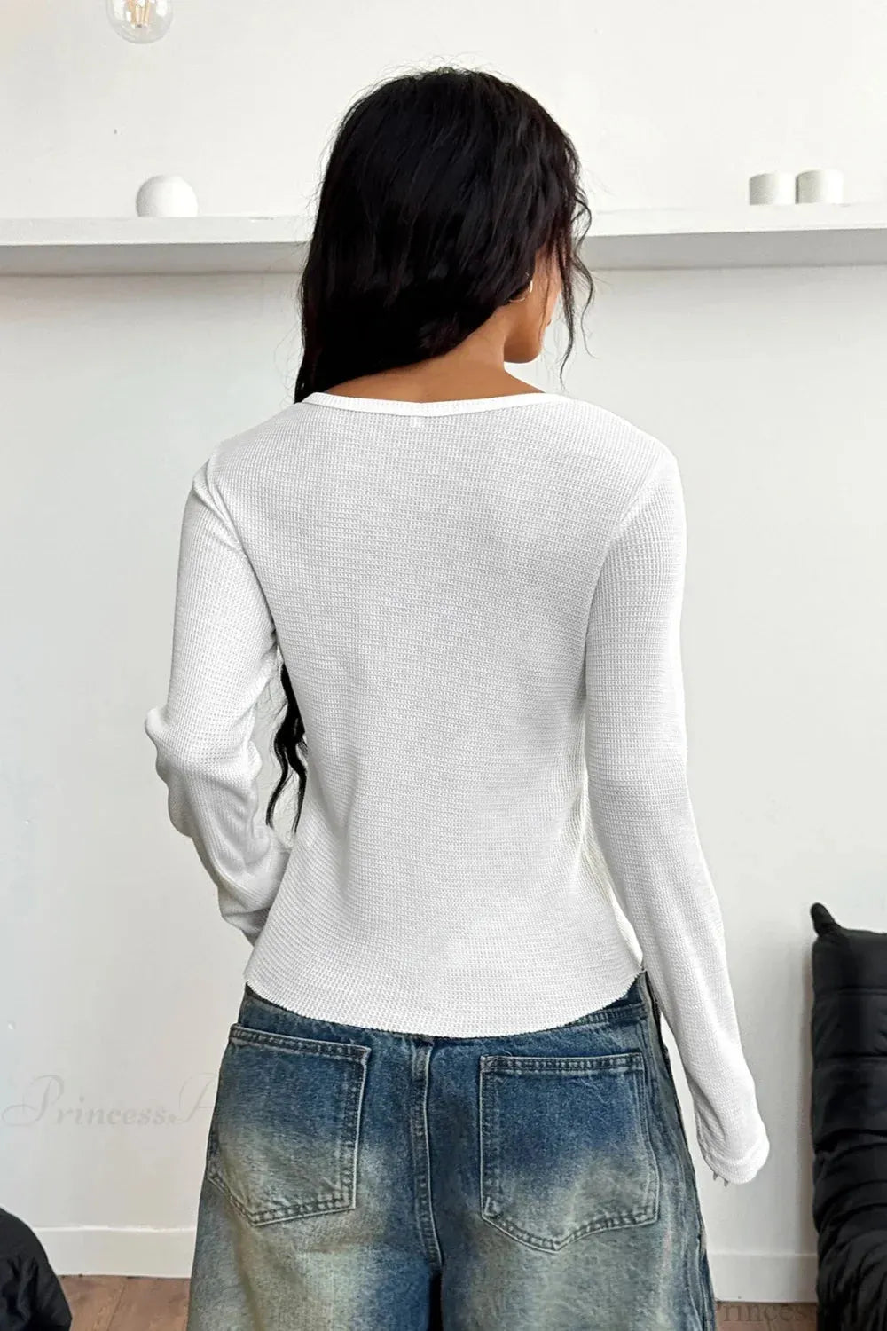 Y2K Button Accent Slim Long Sleeve Tee