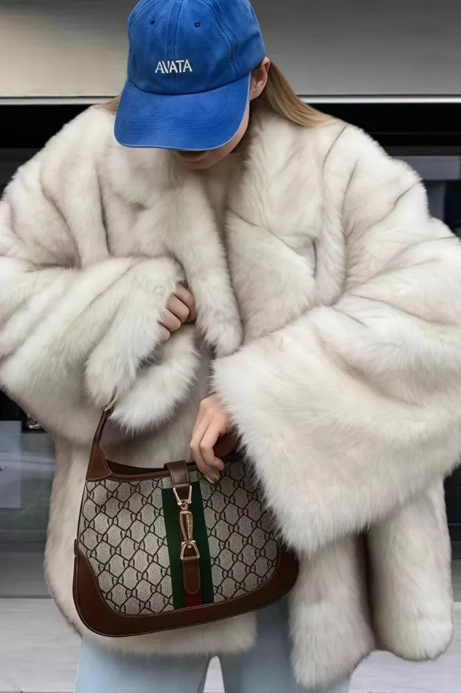 Faux Fox Fur Long Sleeve Coat