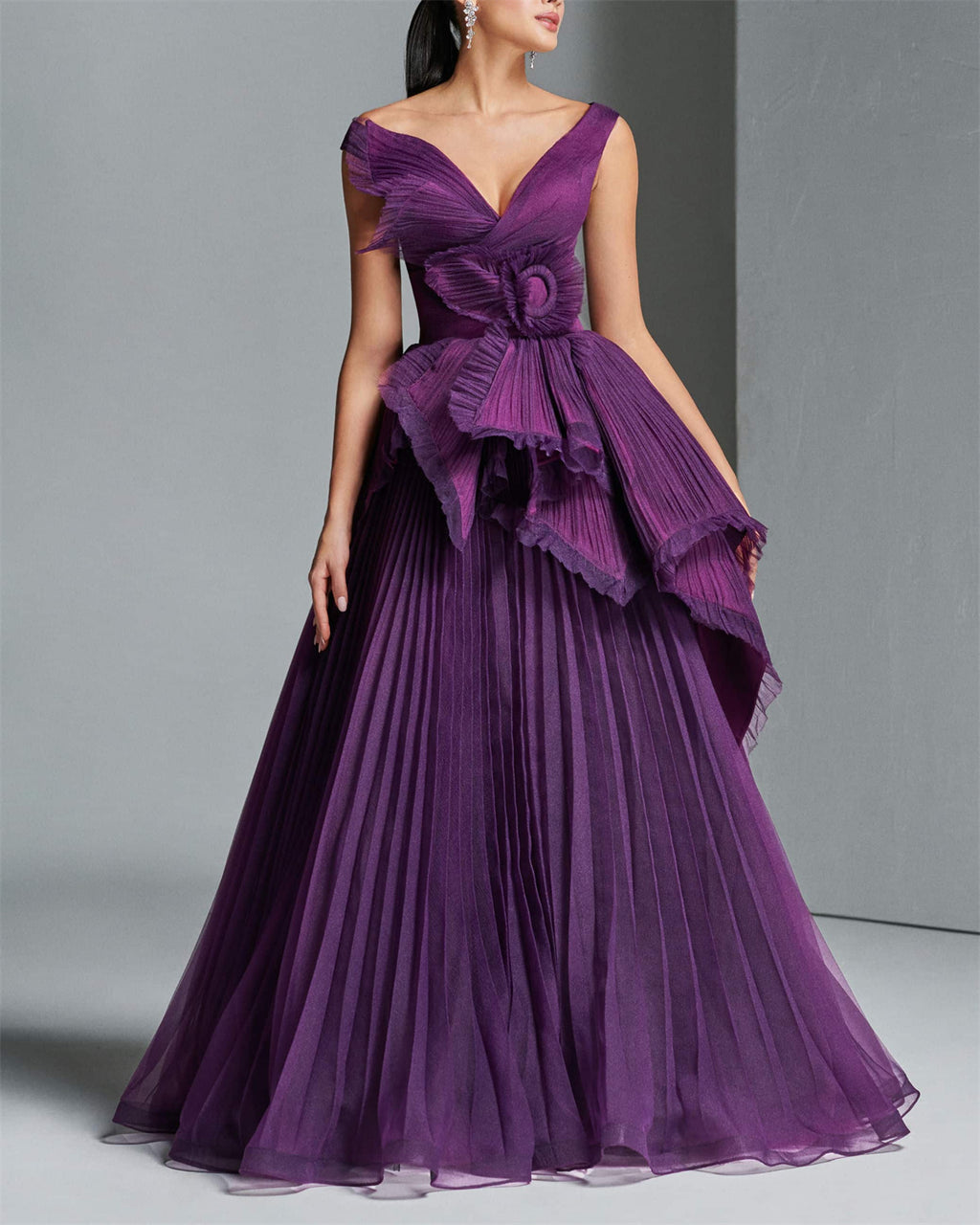Women's Purple Sleeveless Pleated Dress