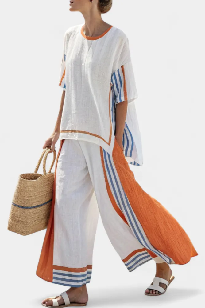 Thorneil | Comfortable Wide-Leg Striped Pants & Linen Top