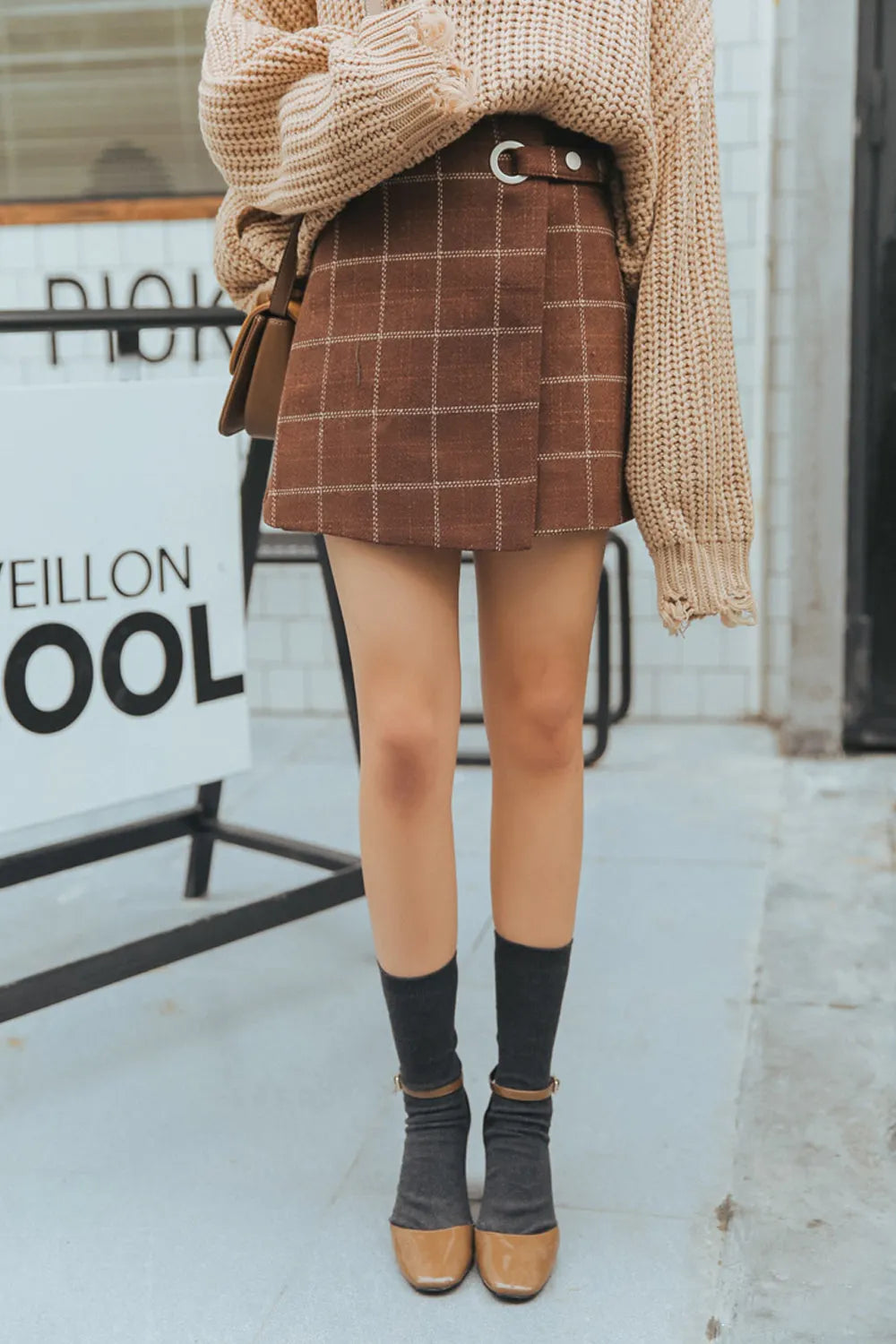 KittenAlarm - Retro Wool Plaid Thicken Mini Skirt