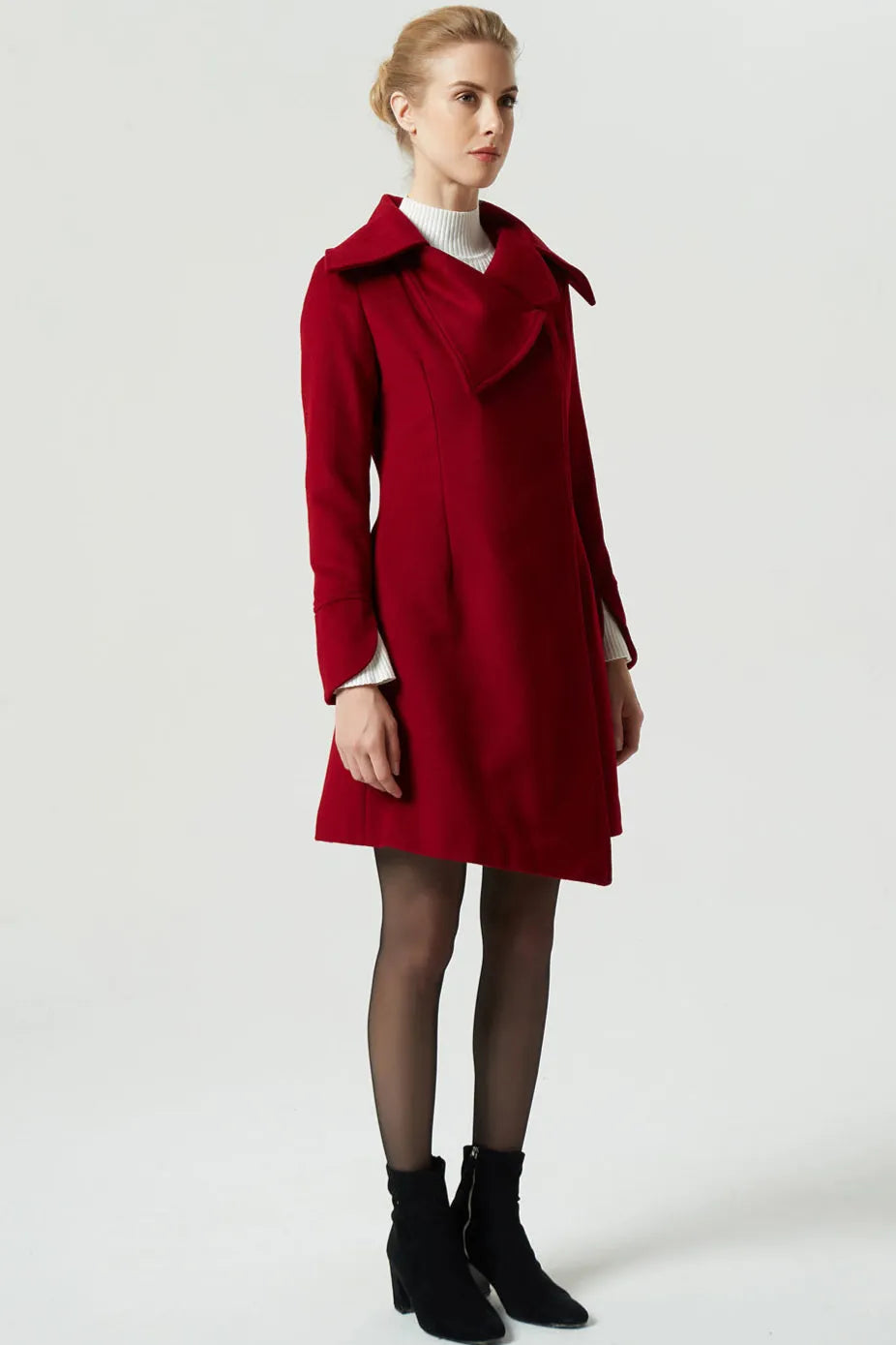 Wine Red Wool Blend Coat – Handmade Minimalist Winter Elegance 1961