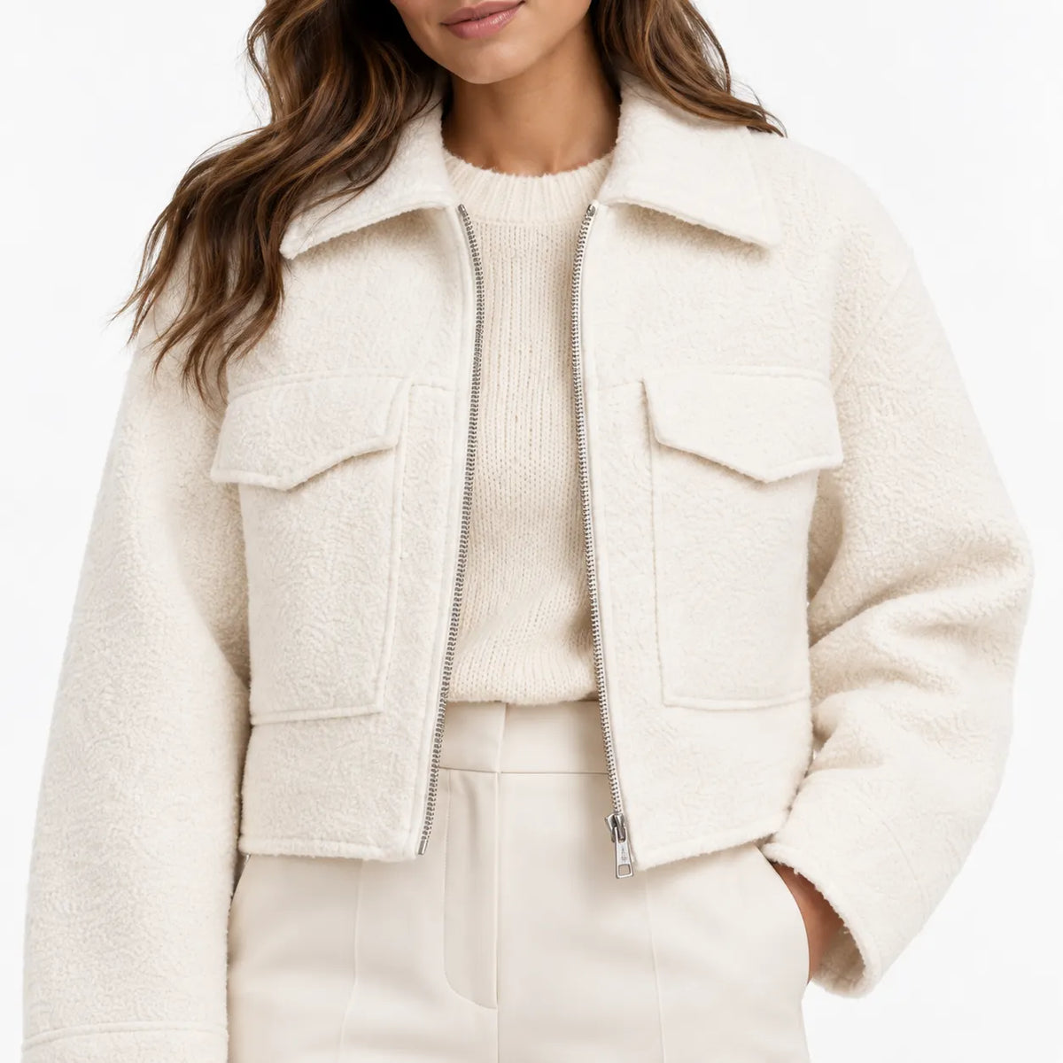 BOUCLE ZIP-UP COLLARED JACKET