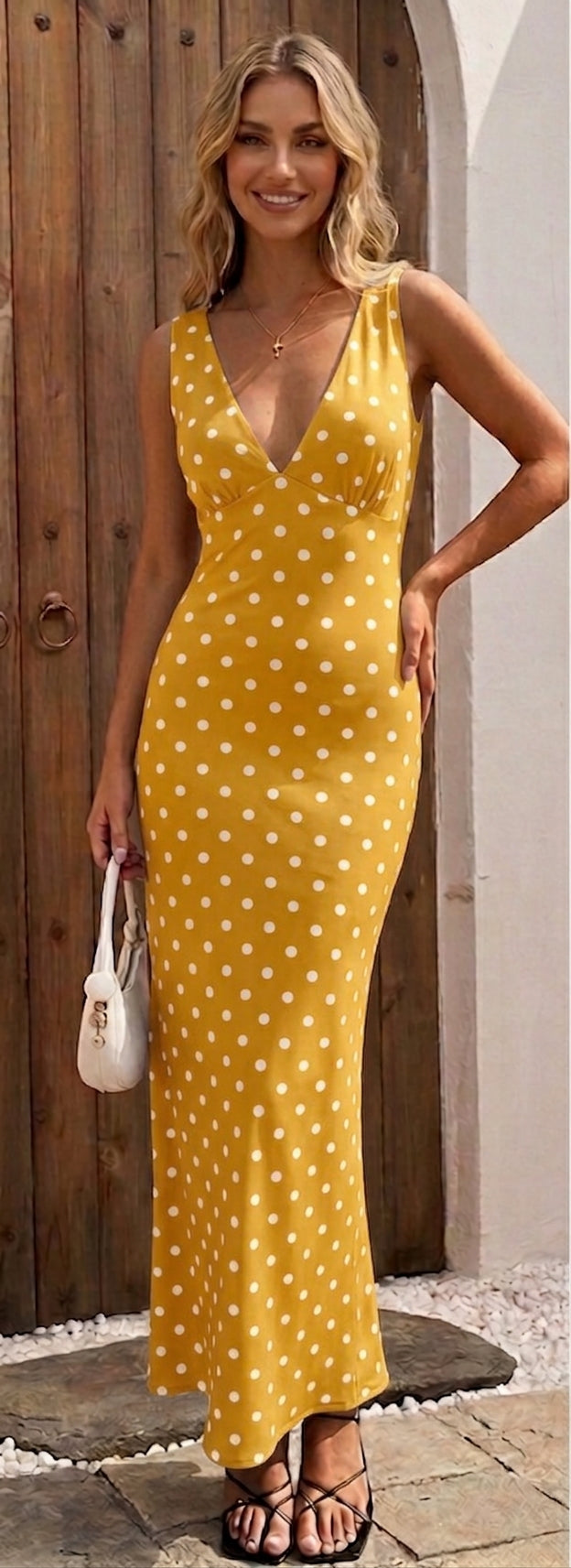Halter Neck Backless Polka Dot Maxi Dress