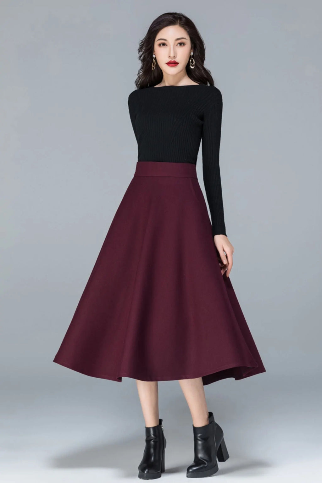 Polyester High Waist Midi Skirt - Pleated A-Line Lined 