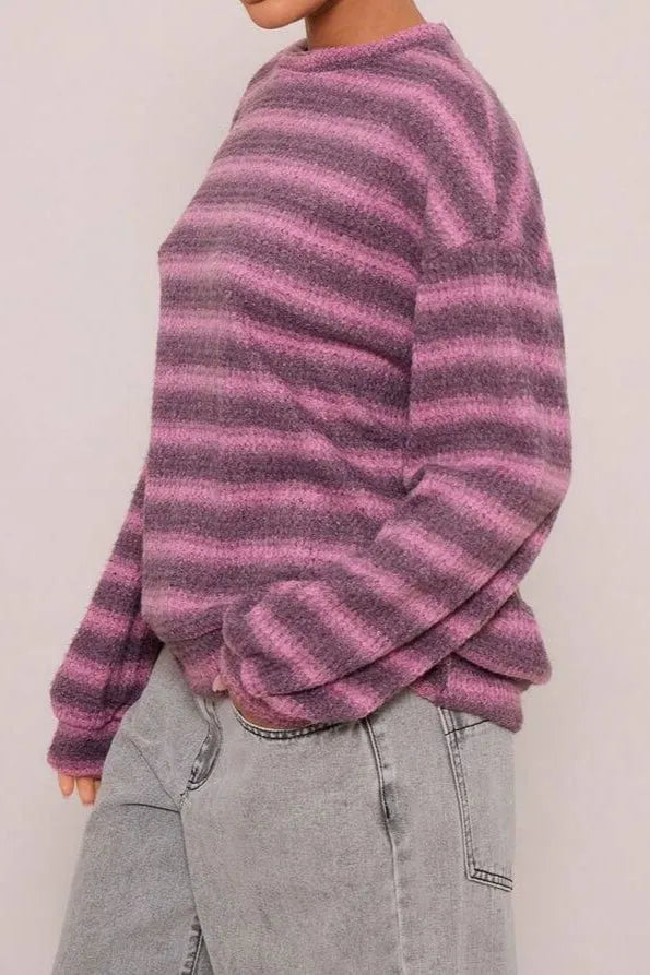 Relaxed Elegant Striped Knit Pullover Blouse