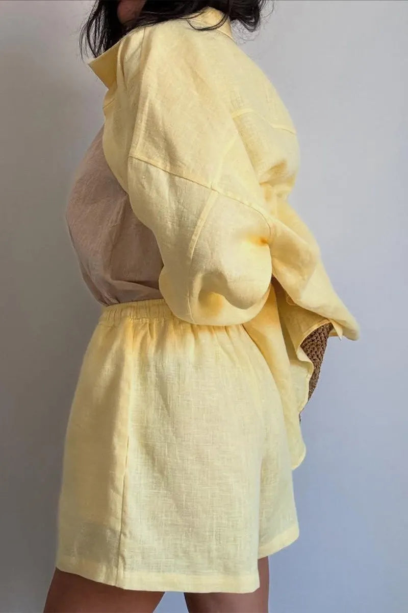 Relaxed Button Shirt Shorts Set