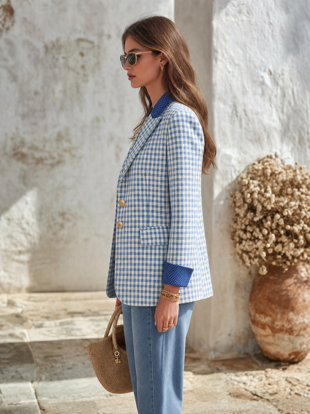 Resort-style Patterned V-neck Blazer