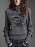 Modern Charcoal Multi-Zip Stand Collar Sweatshi