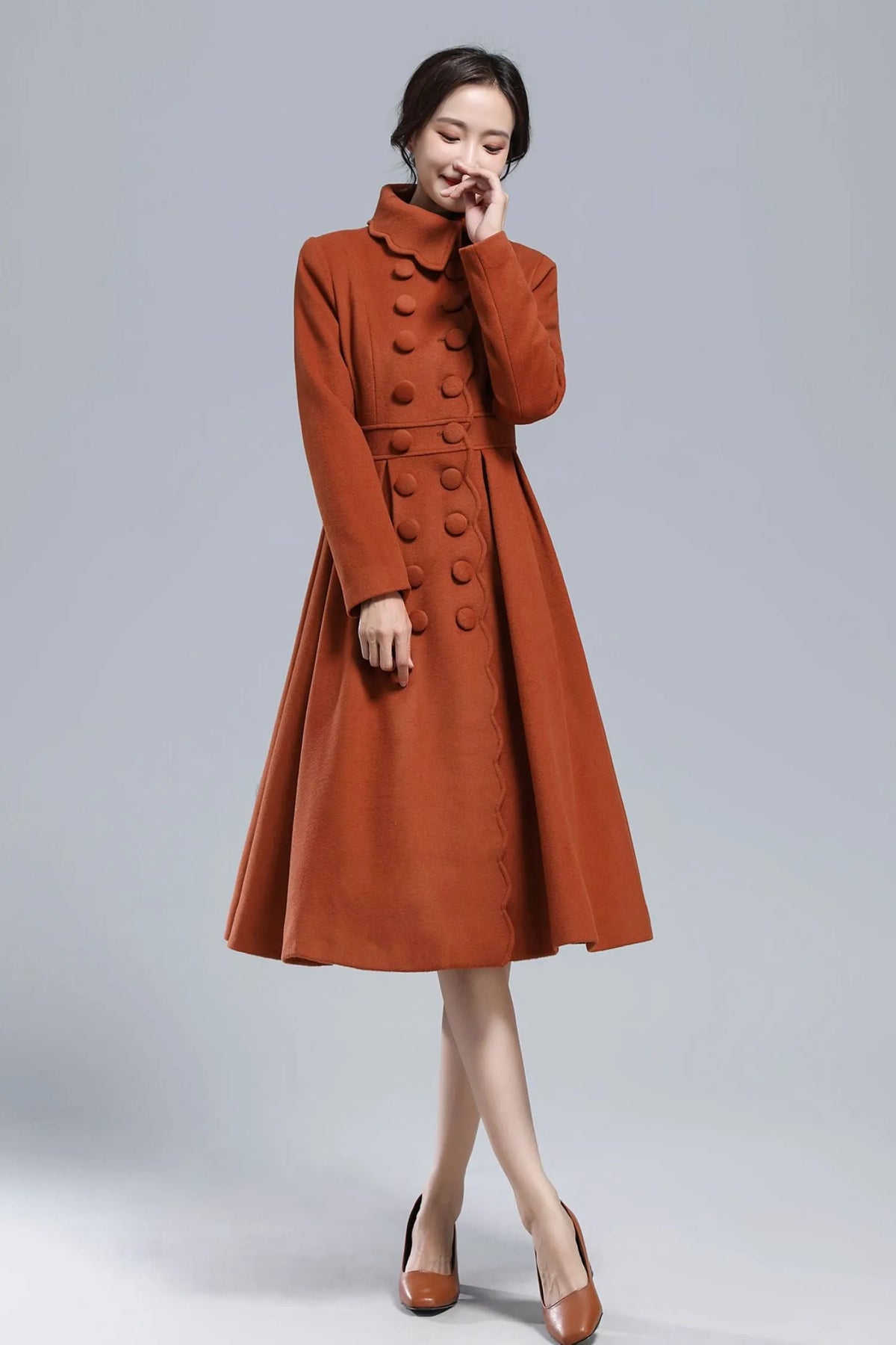 Handmade Caramel Wool Coat – Vintage Princess Winter Maxi Overcoat 3164