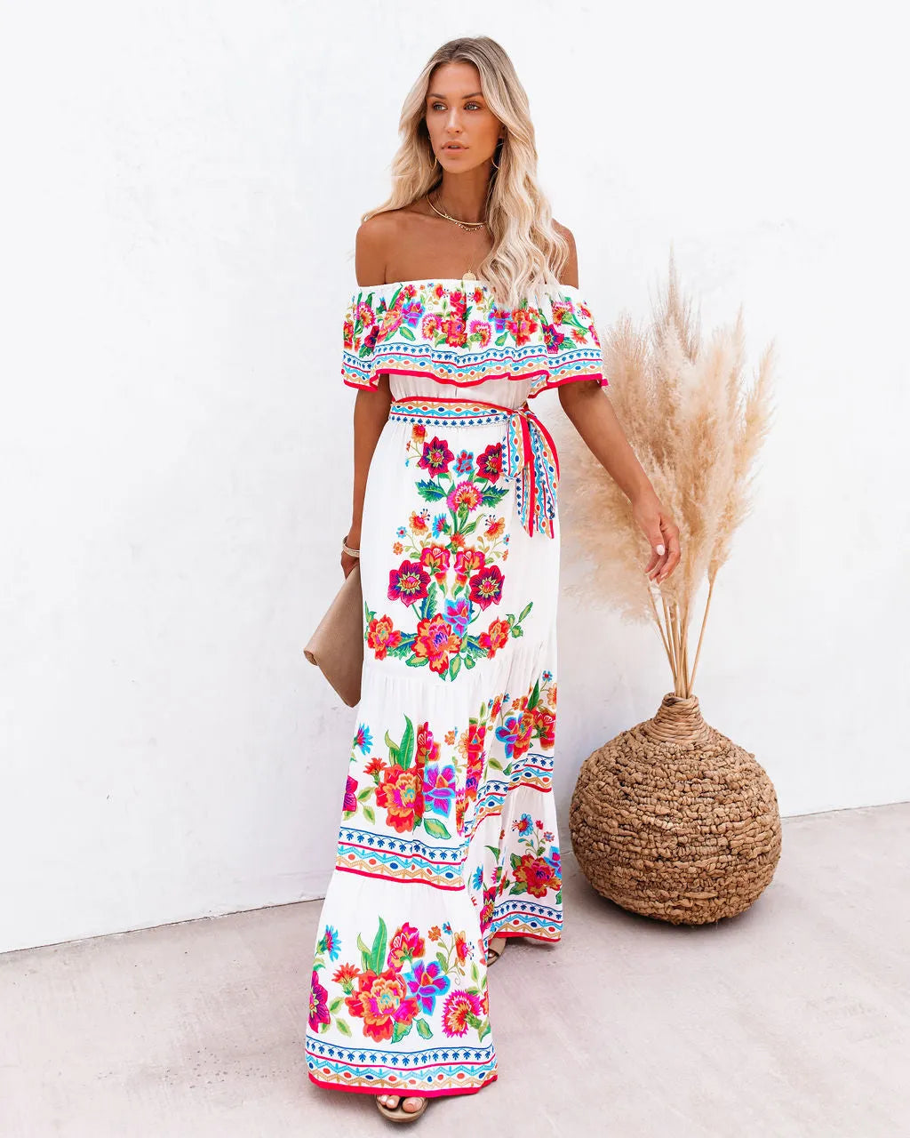 Mamanuca Floral Off The Shoulder Maxi Dress