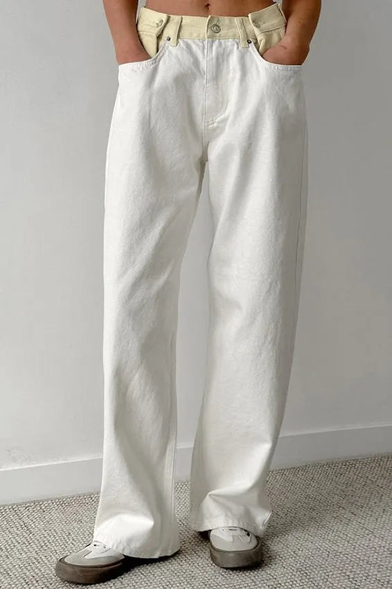 Colorblock Loose Straight Jeans