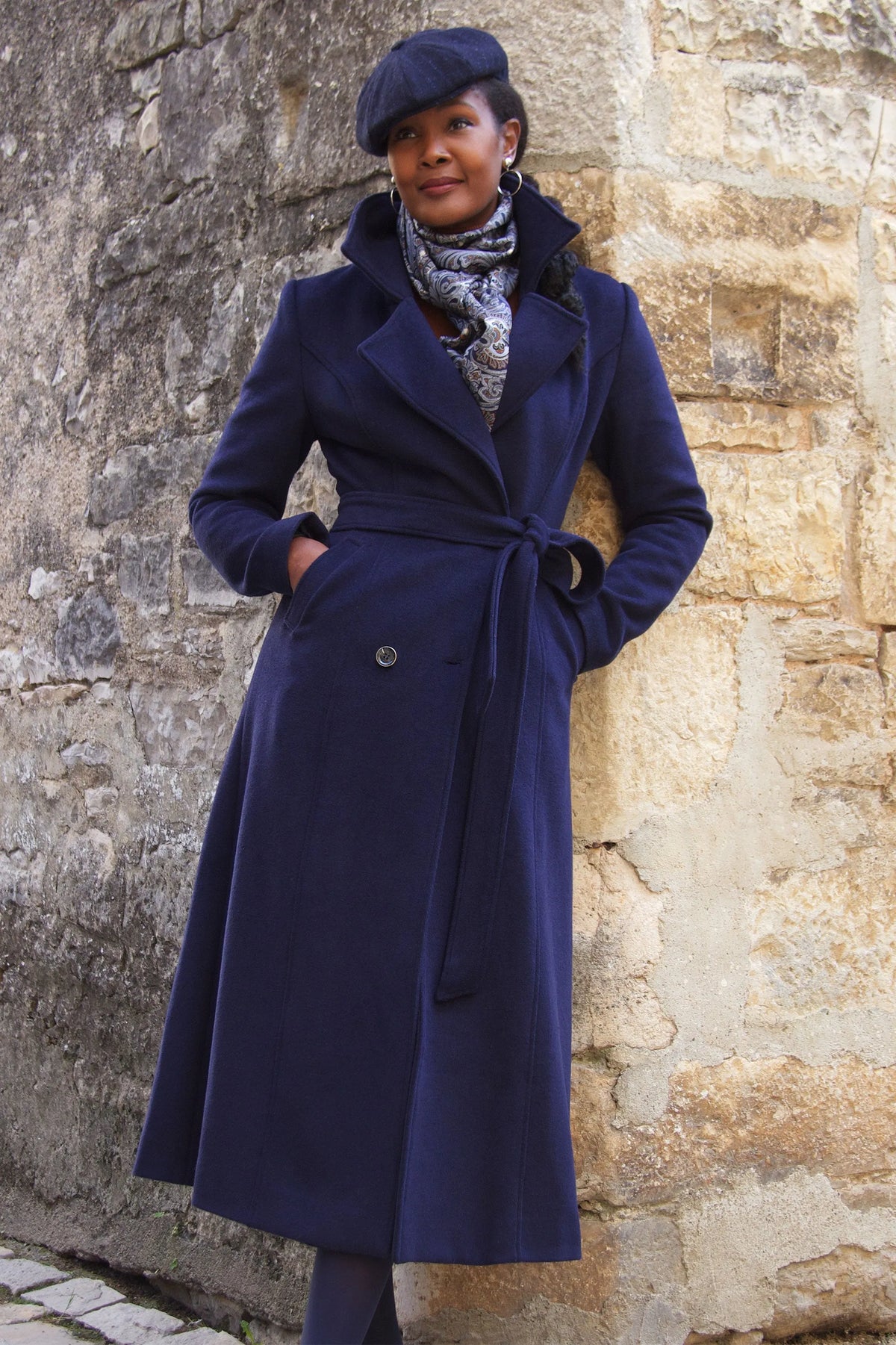 Handmade Wool Long Coat – Vintage Lapel Winter Overcoat with Belt & Pockets 4065