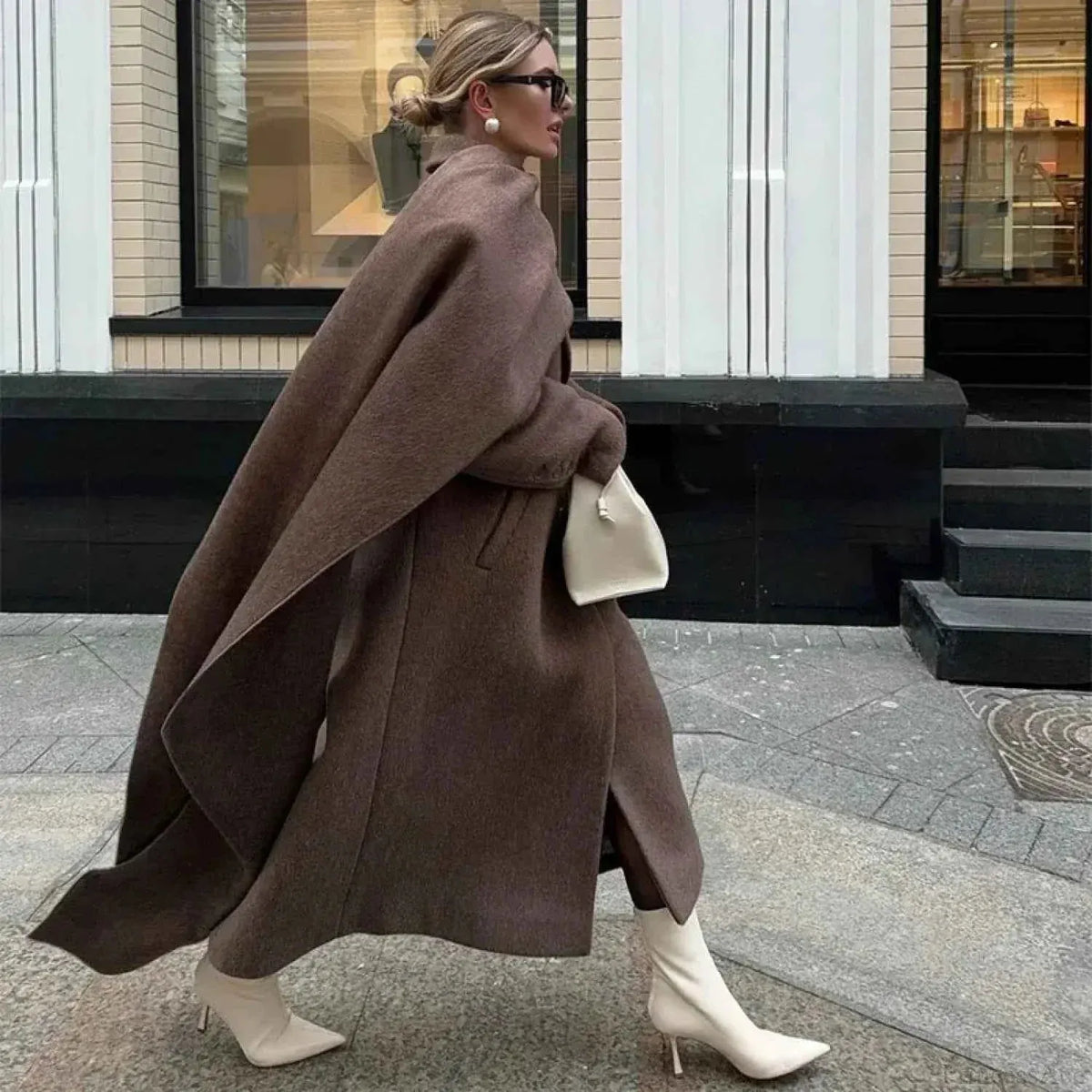 Long Double-Breasted Coat with Classic Lapel Collar