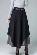 Black Wool Maxi Skirt - Tiered, Fit and Flare Silhouette 1837