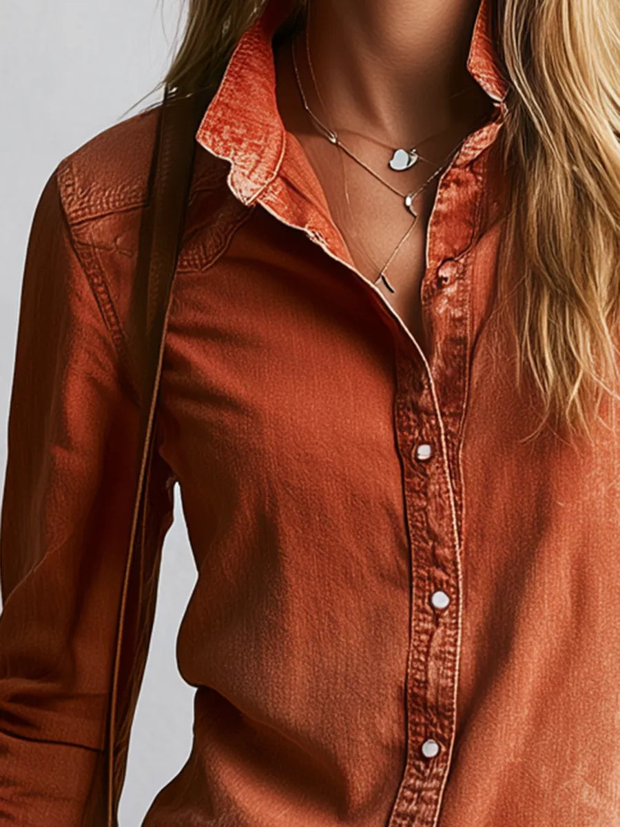 Rust Soft Cotton Relaxed Wash Button Down Shirt