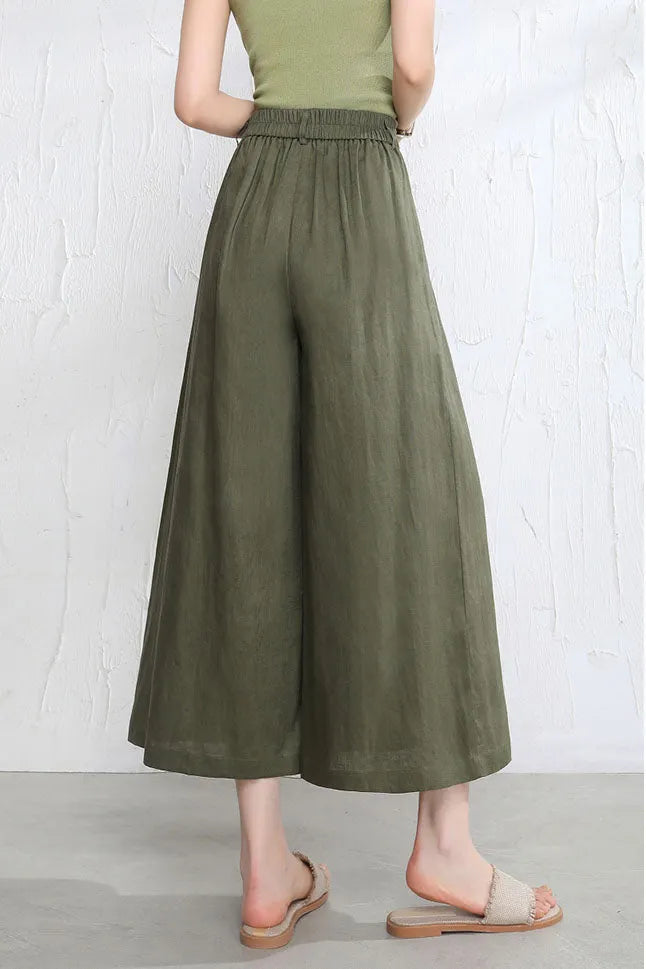 Women’s Linen Palazzo Pants – Casual Wide Leg Pants with Pockets, Plus Size 3524