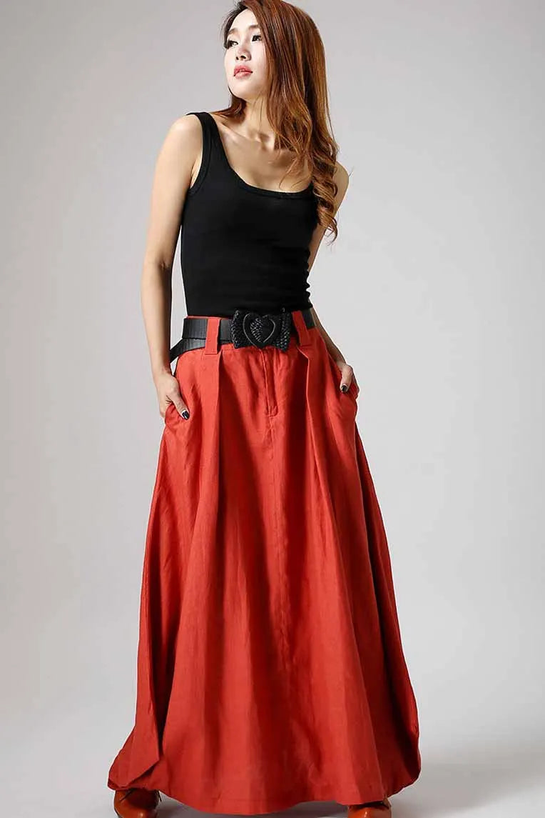 Gray Brown Linen Maxi Skirt – Handmade High Waisted Spring Skirt 