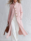 Classic Pink Stand-collar Single-breasted Coat