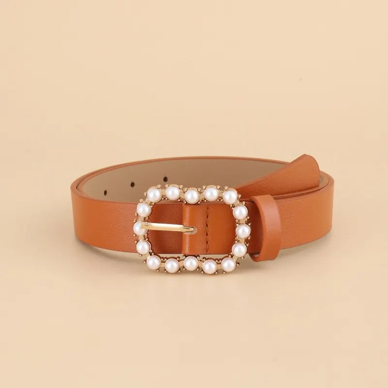 Leather Pearl Belt Ladies Versatile Fashion Decorative Belt Belt Belt