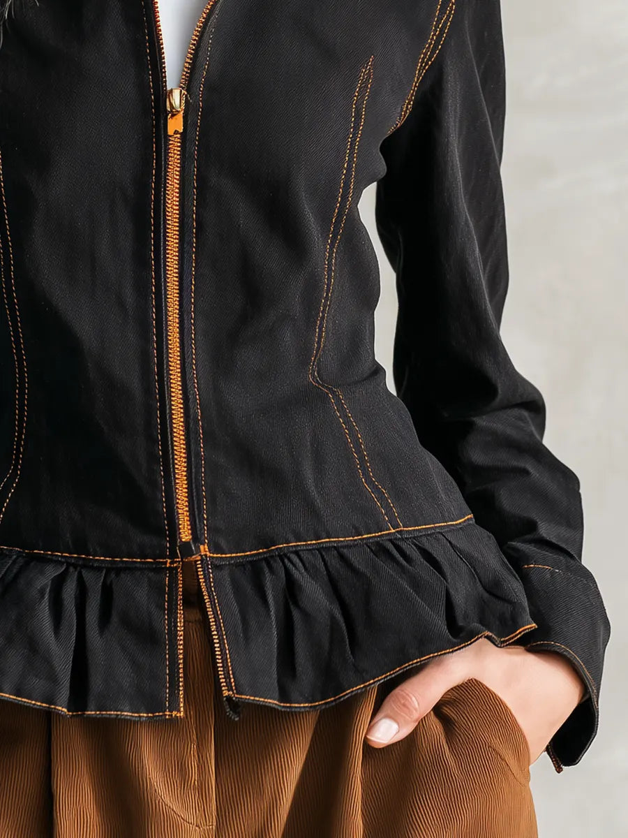 Black Zip Front Peplum Jacket