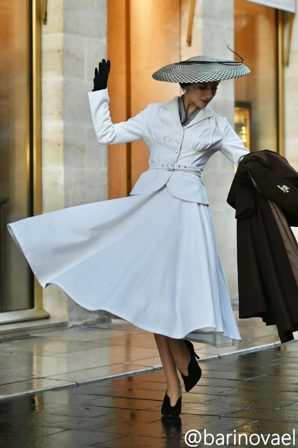 White Wool Blend Skirt Set - A-line Midi 