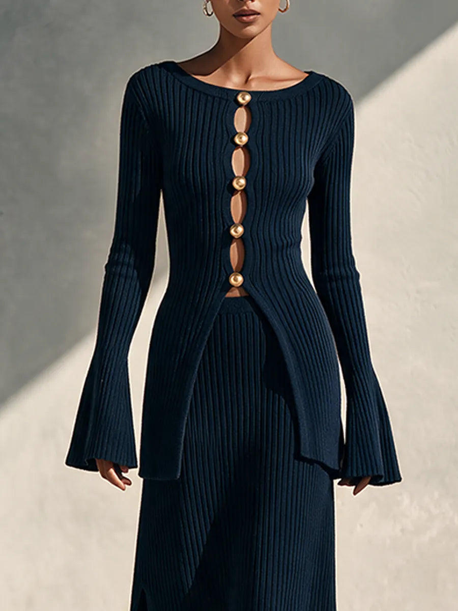 Women's Cut-Out Knit Two-Piece Set With Metal Accents MDZ3188H3ZRK