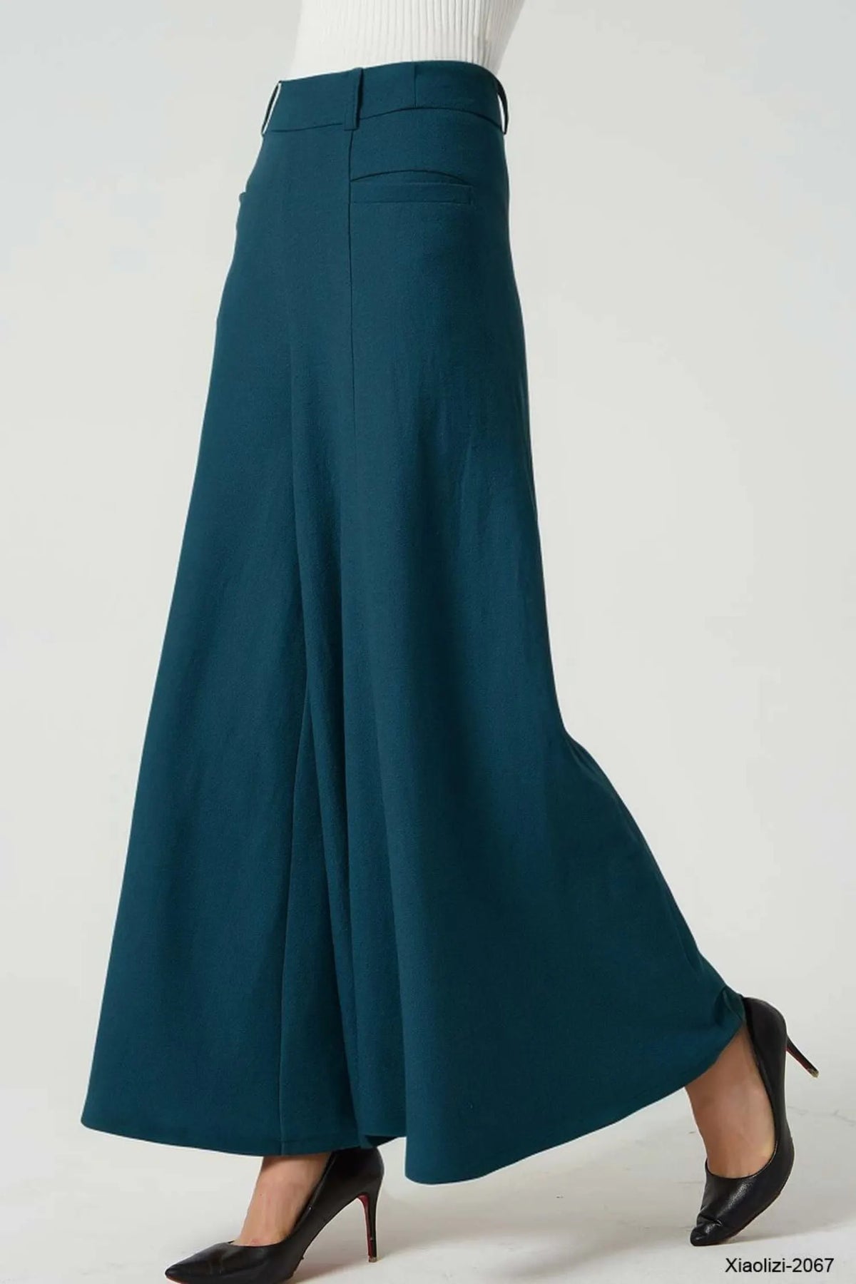 Winter Wool Wide Leg Pants - Pleated, Maxi Length 5232