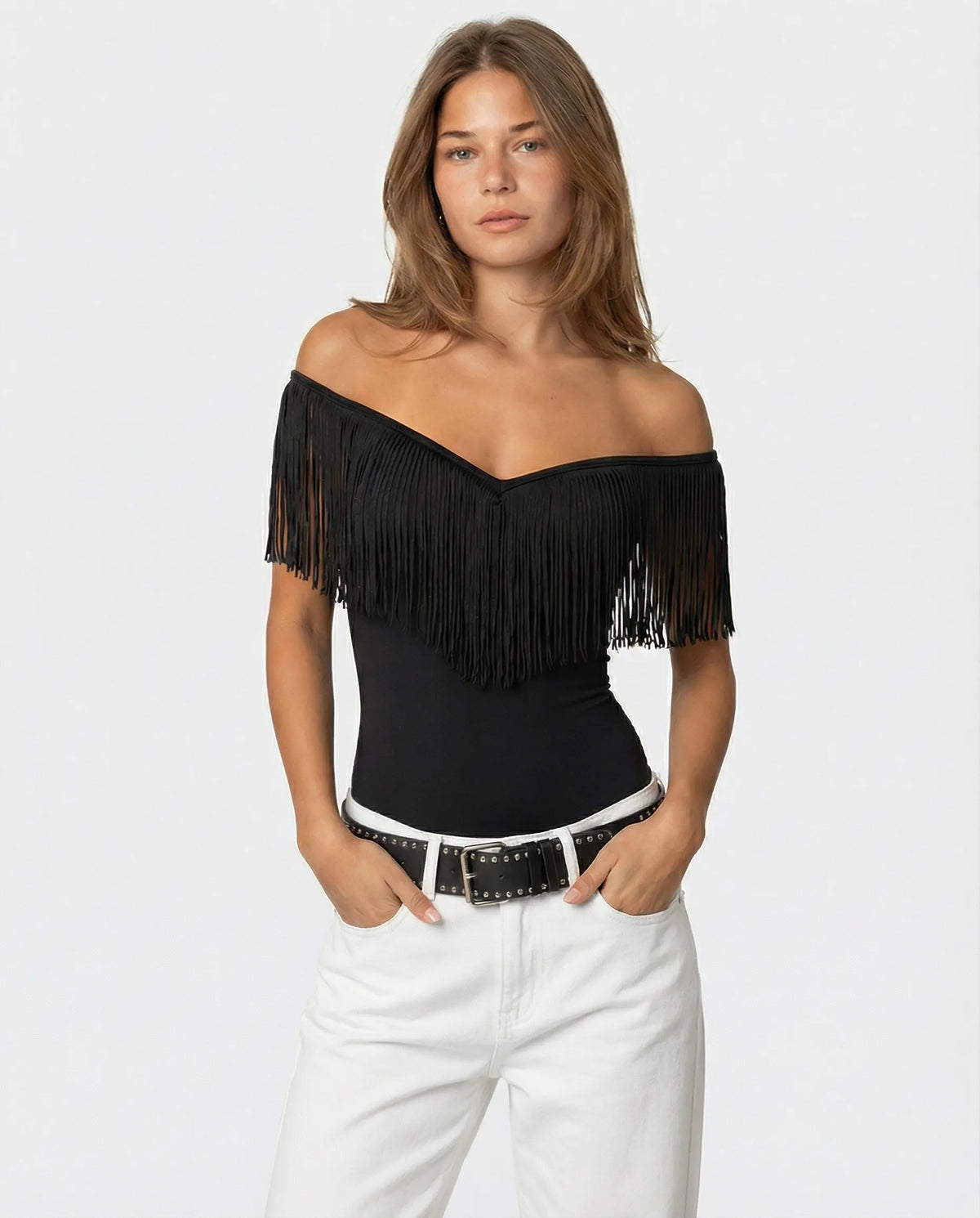 Luxe Black Fringe Top