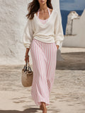 Resort-style Long-sleeve Cover-up And Striped Maxi Skirt Set