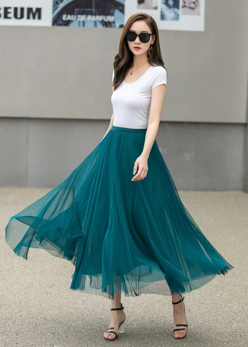 Boho Chiffon Midi Skirt, Elastic Waist Circle Skirt 