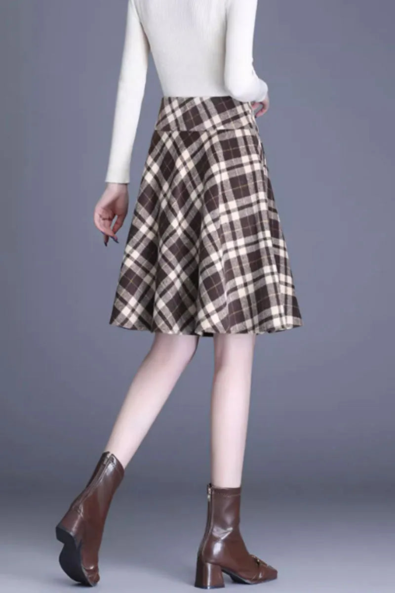 Brown Wool A-Line Skirt with Wide Waistband - Flattering Silhouette 4653