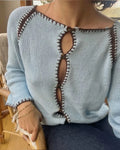 Light Blue Button Keyhole Cardigan