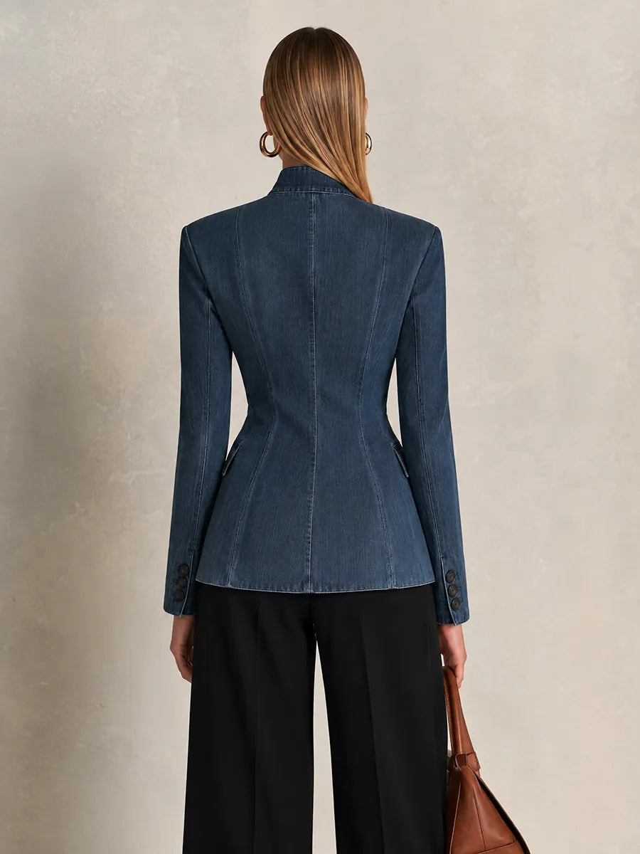 Indigo Stand Collar Denim Blazer Jacket