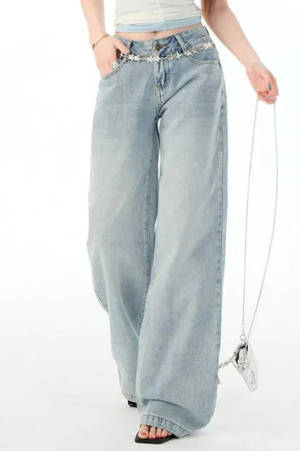 Low Rise Light Blue Straight Jeans