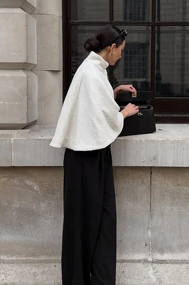 Elegant Solid High Collar Short Cape Coat