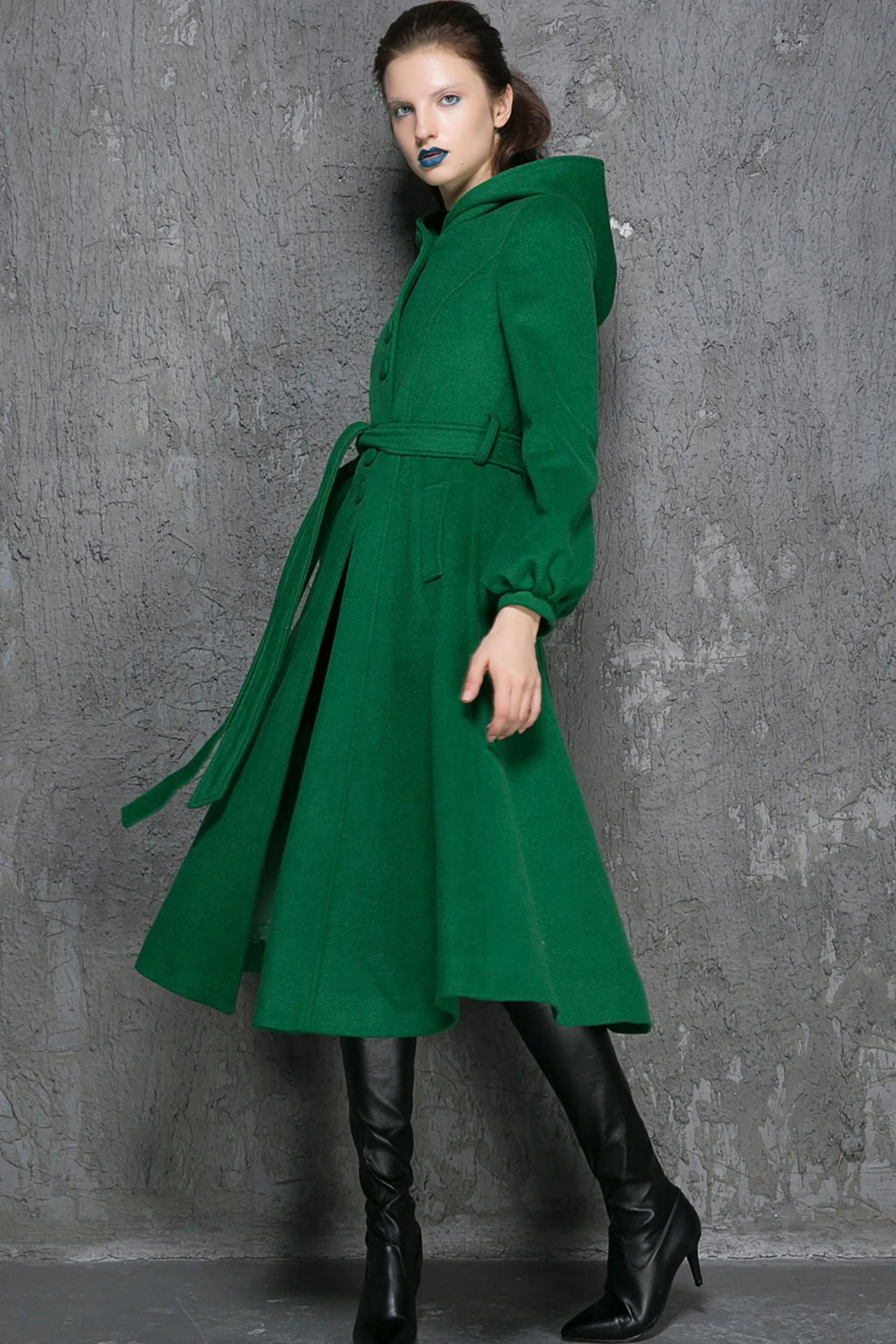 Maxi swing wool coat in Green 1347
