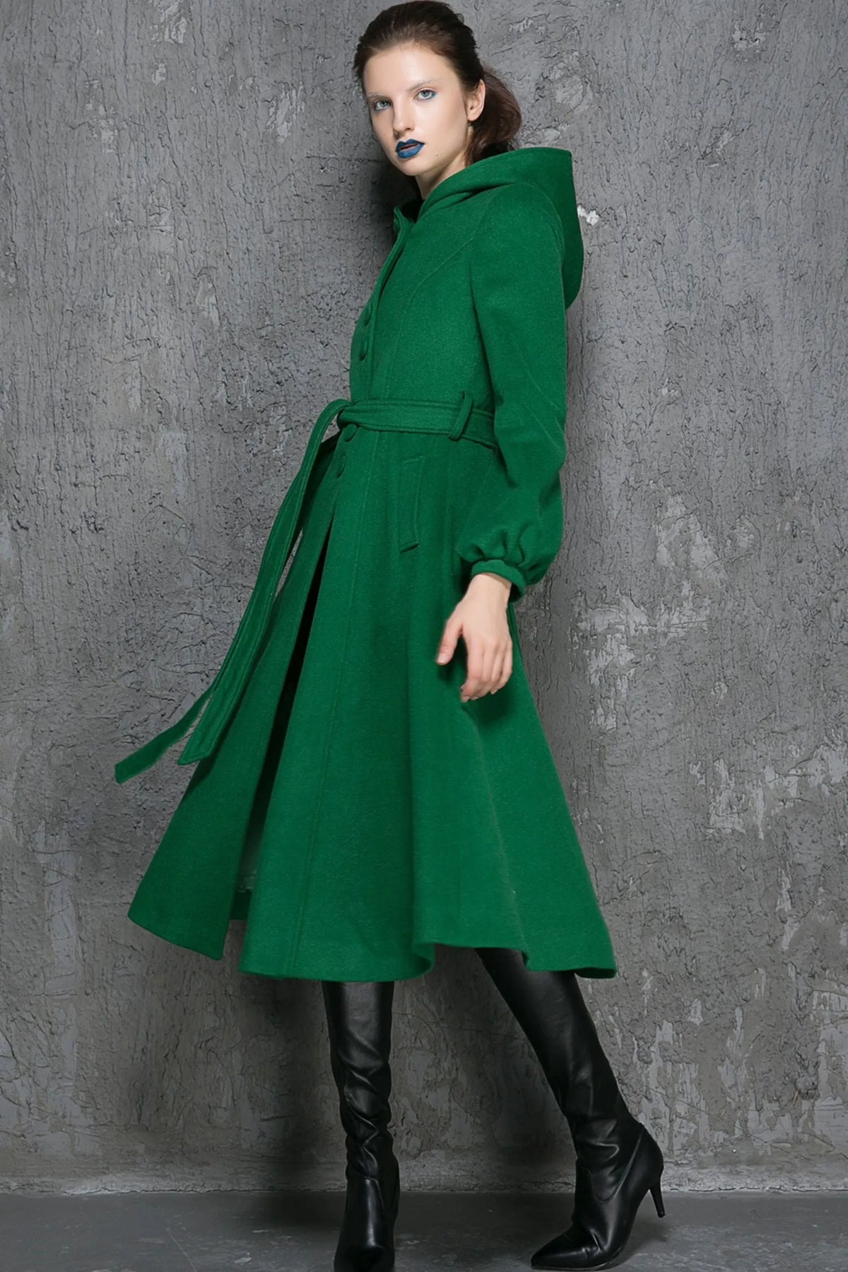 Maxi swing wool coat in Green 1347