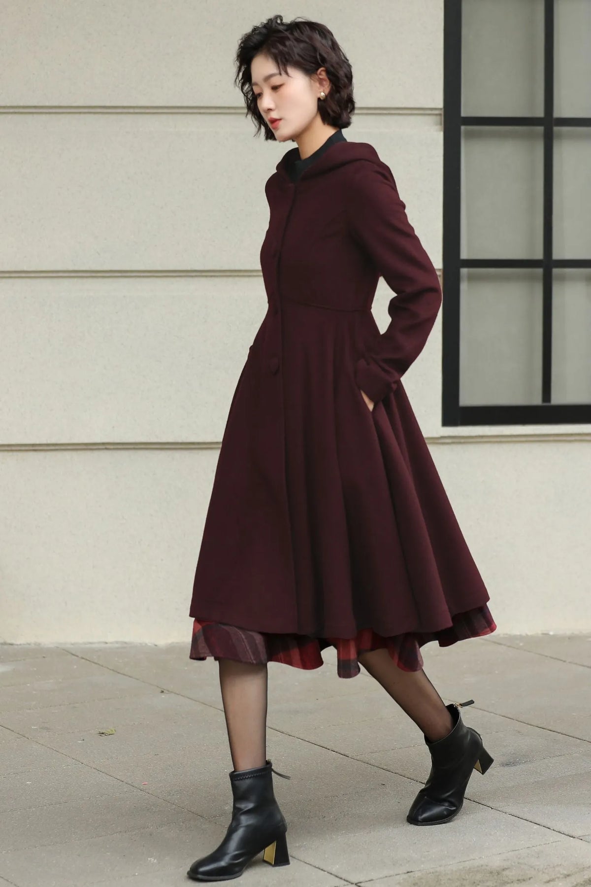 Winter Wool Swing Coat – Vintage Button Front Overcoat 6531