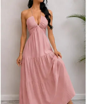 Ivory Halter Tiered Maxi Dress