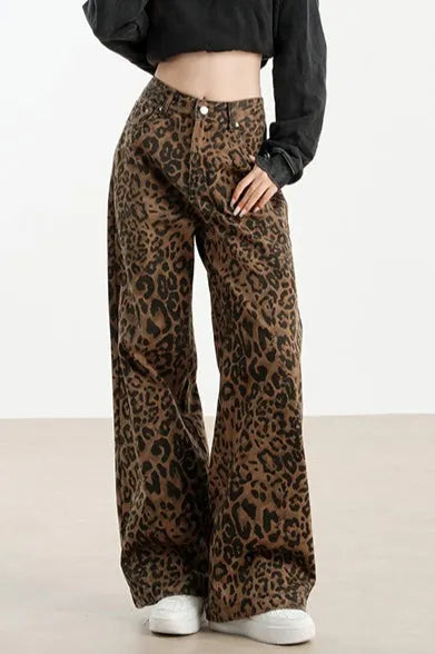 Leopard Print Wide Leg Jeans