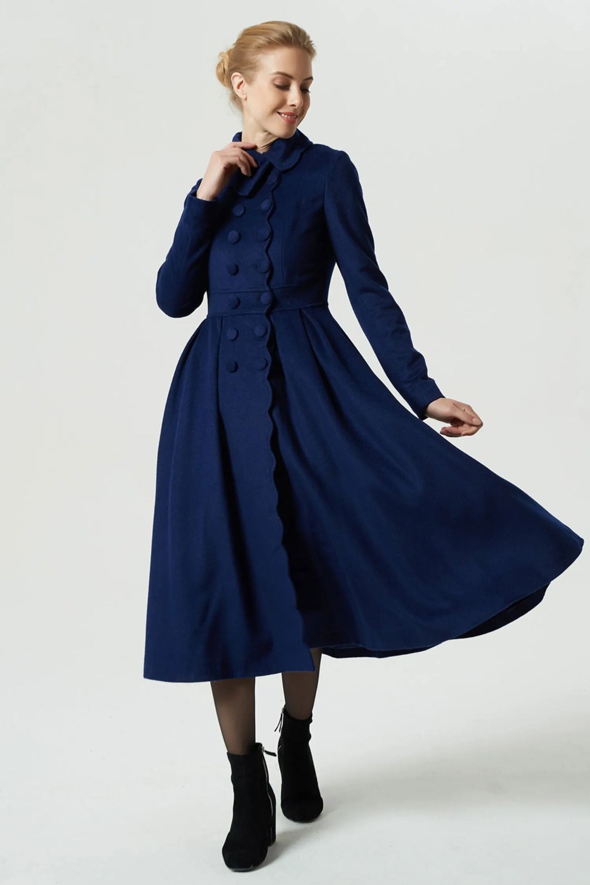 Handmade Navy Wool Coat – Vintage Princess Winter Maxi Overcoat 1971