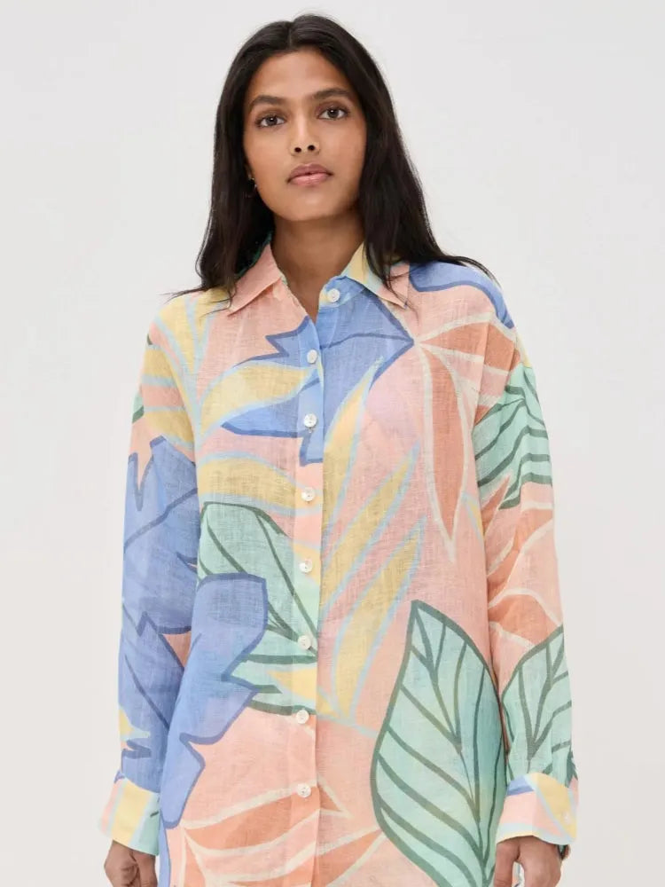 Playa Boyfriend Tropical Leaf Printed Short Set