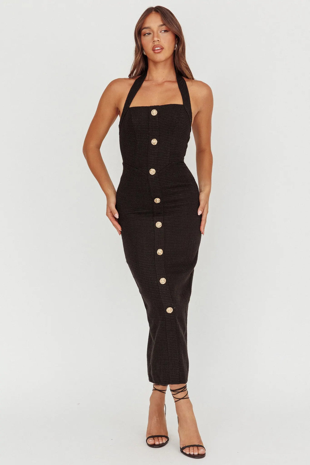 Tweedia Halter Midi Dress Black