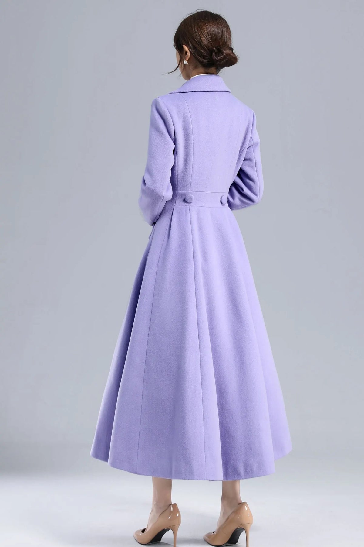Purple Wool Fit-and-Flare Long Coat - Double-Breasted Elegant Silhouette 3232