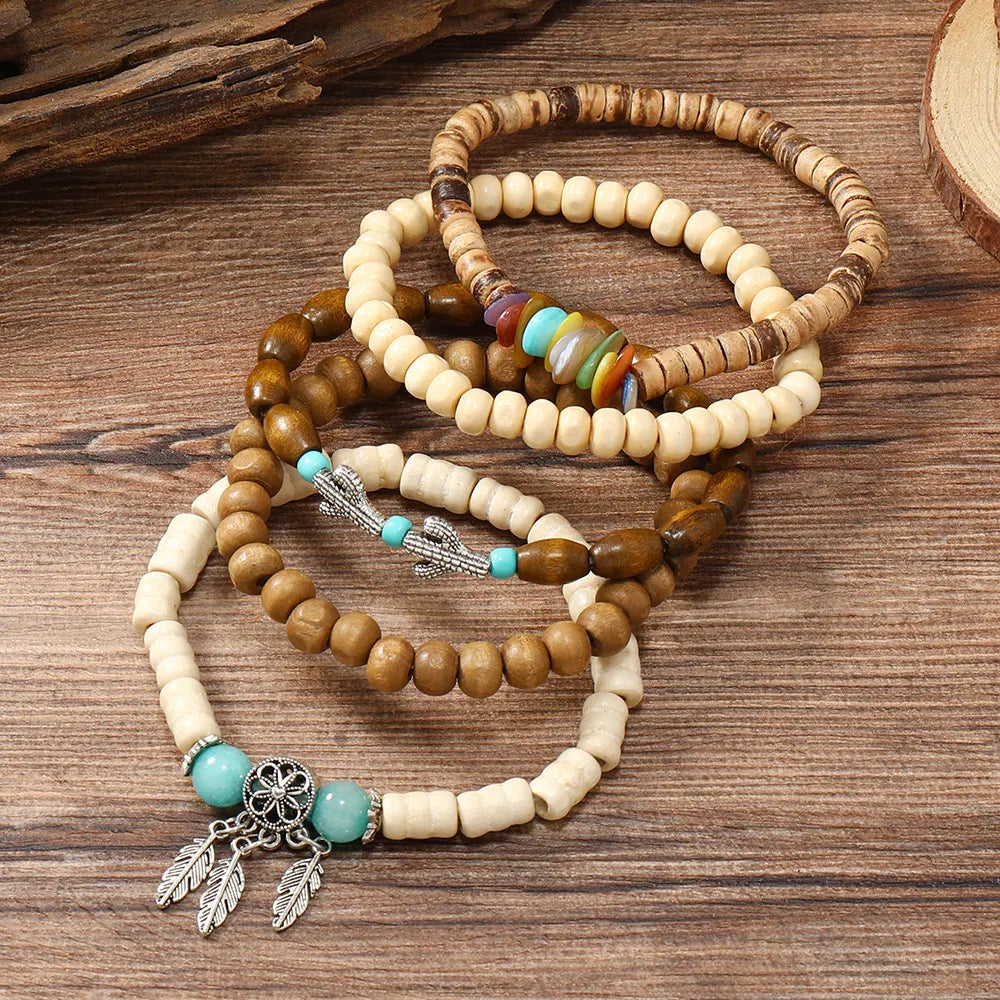 Unisex Retro N Multi-layered Wooden Bead Bracelet